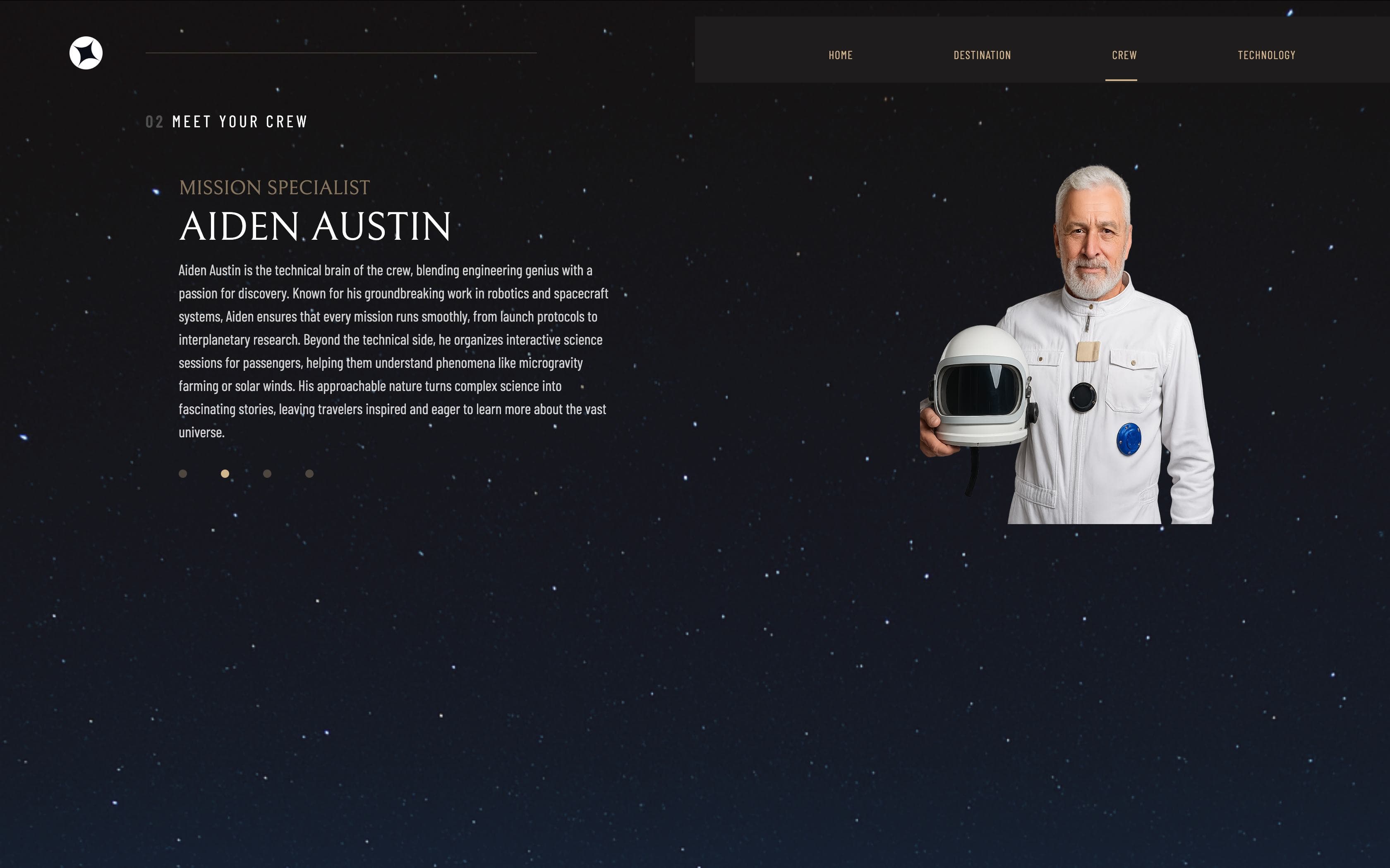 Attempt Space project featuring crew member profiles and space mission interface